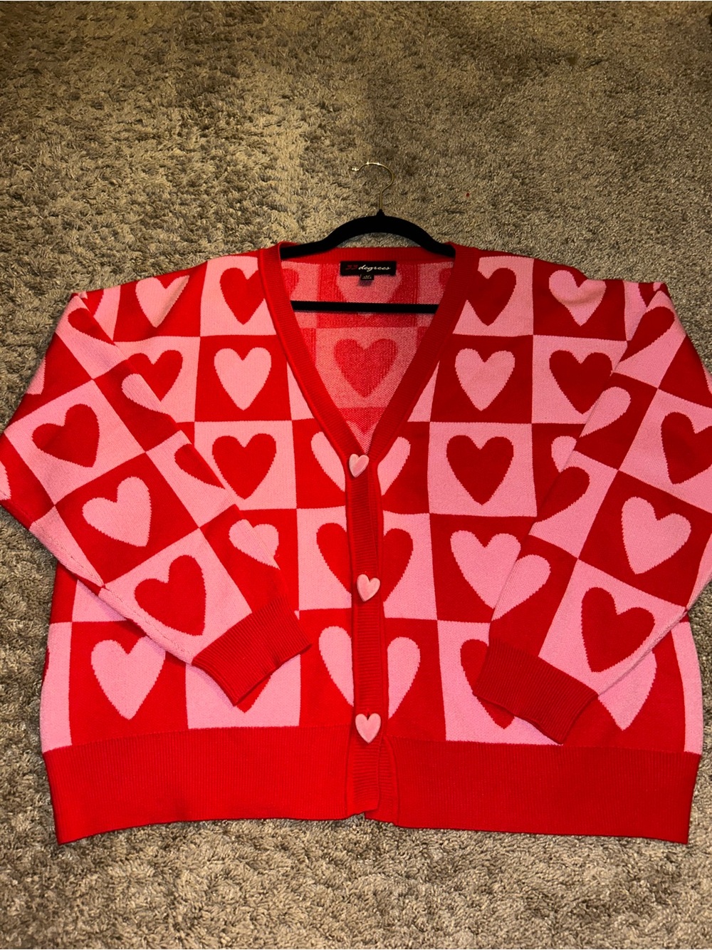 Red & Pink Heart-Print V-Neck Cardigan